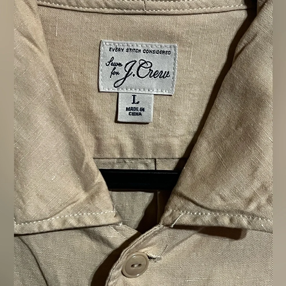 J. Crew Cotton Linen Short Sleeve Button Down Shirt Pockets Casual Size L Flawed